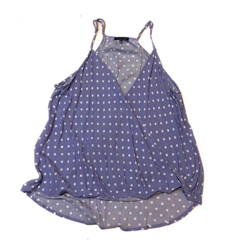 Staccato lavender and white polka dot tank top Medium